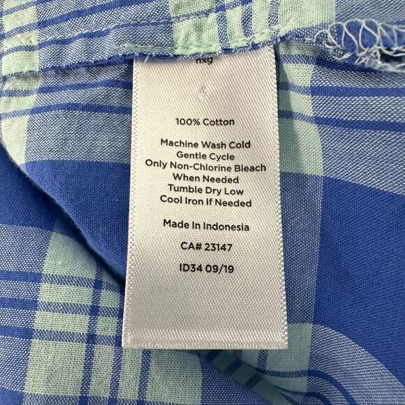 Talbots Womens 2X Plaid Long Sleeve Button Front Shirt Blue Mint Green - Picture 6 of 6